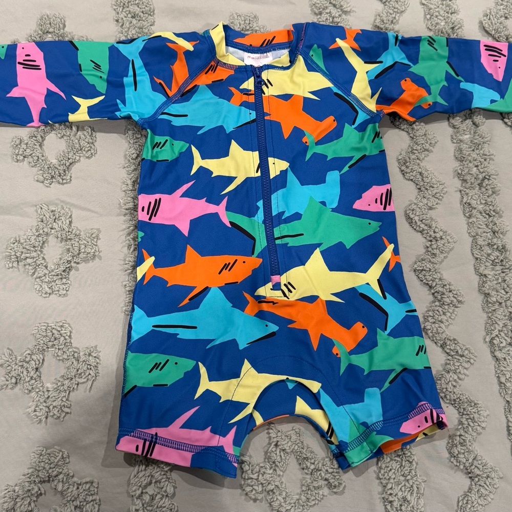 Hanna Andersson Shark Blue and Orange Baby Swimsuit